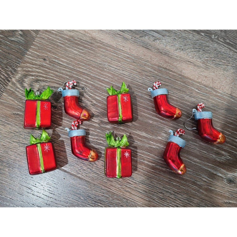 Dept. 56 Minature Christmas Ornmanets Set of 9 Candy Cane Stocking‎ Present #4